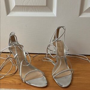 Schutz Silver Strappy Women's Heels - Size 7.5